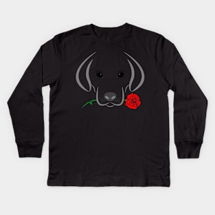 Rescue Puppy Valentine's Day, cute Puppy with Rose in mouth Kids Long Sleeve T-Shirt